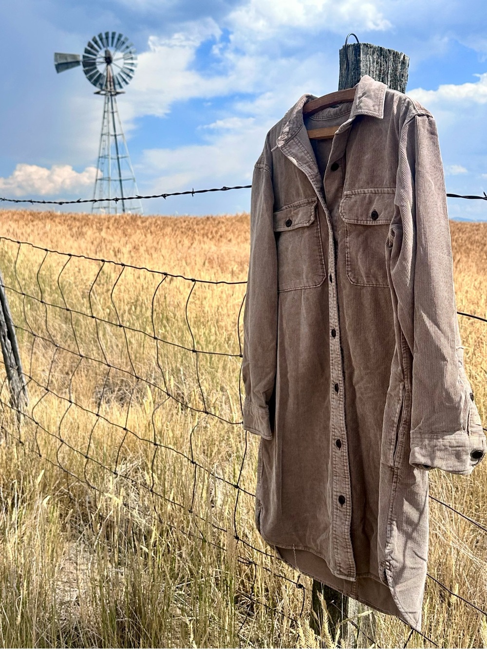outerknown blanket corduroy shirt dress, organic cotton, tan, size small